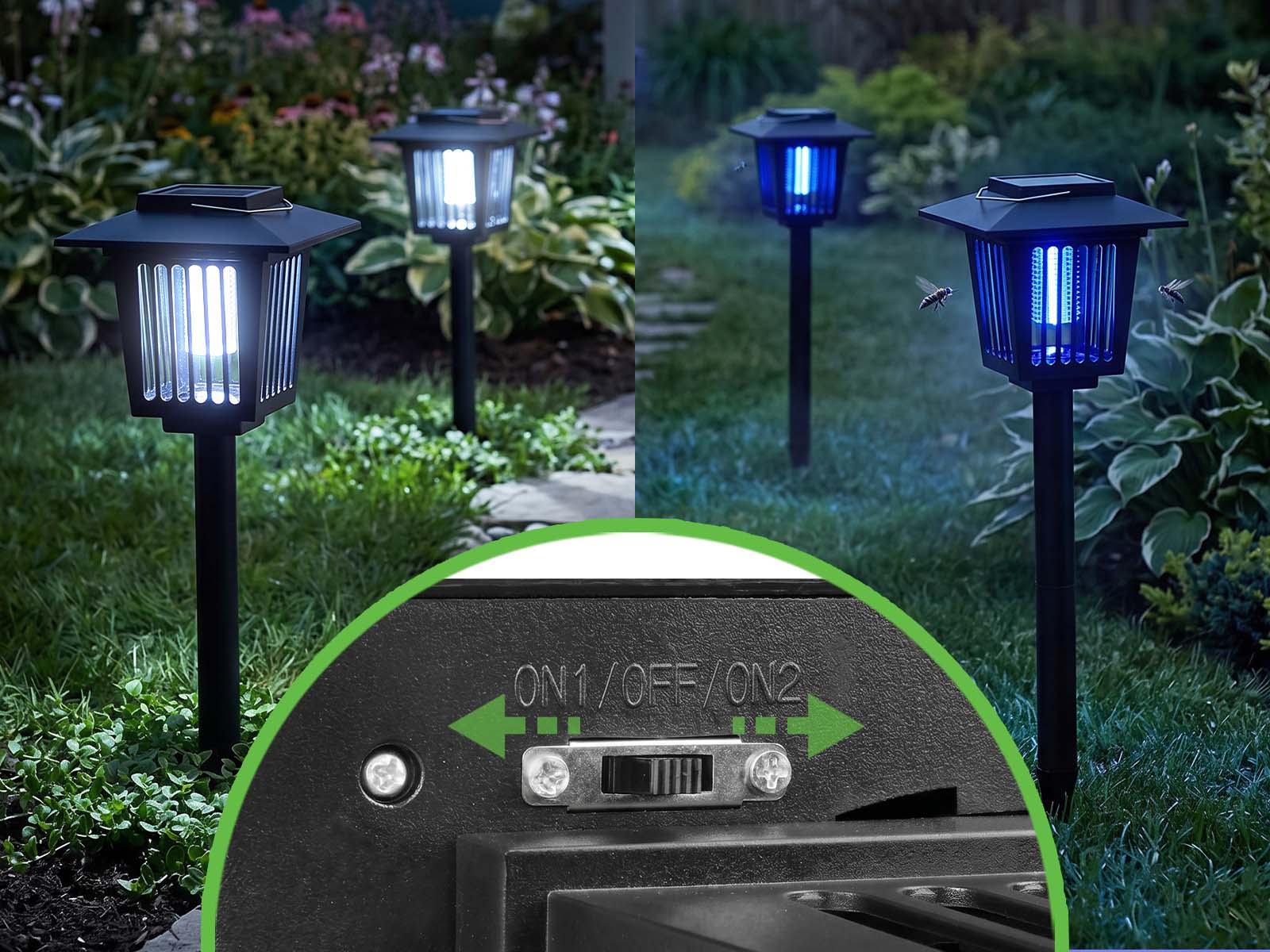 2x Lampa solarna LED ogrodowa owadobójcza 58cm wbijana